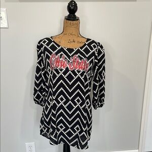 Ohio State Black and White Graphic Blouse with Relaxed Fit